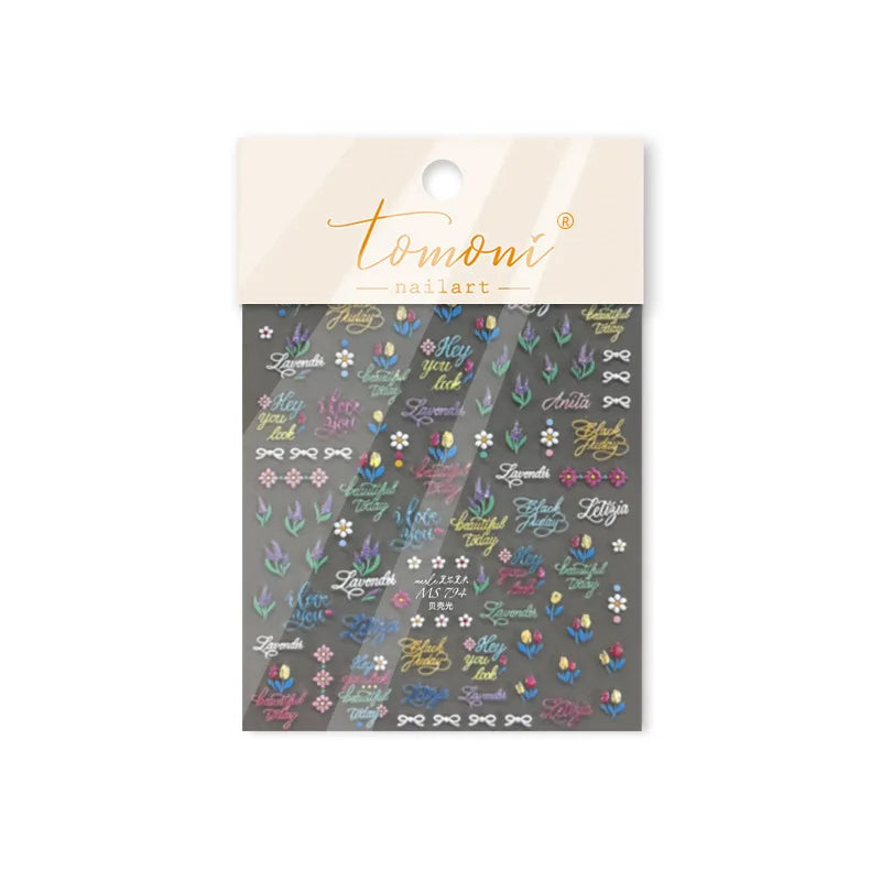 Chic Lavender Tulip Flower Bowknot Totem Center Symmetric Pattern Daisy Line Gird Self Adhesive Nail Art Stickers Manicure Decal (ONLINE ORDER ONLY)