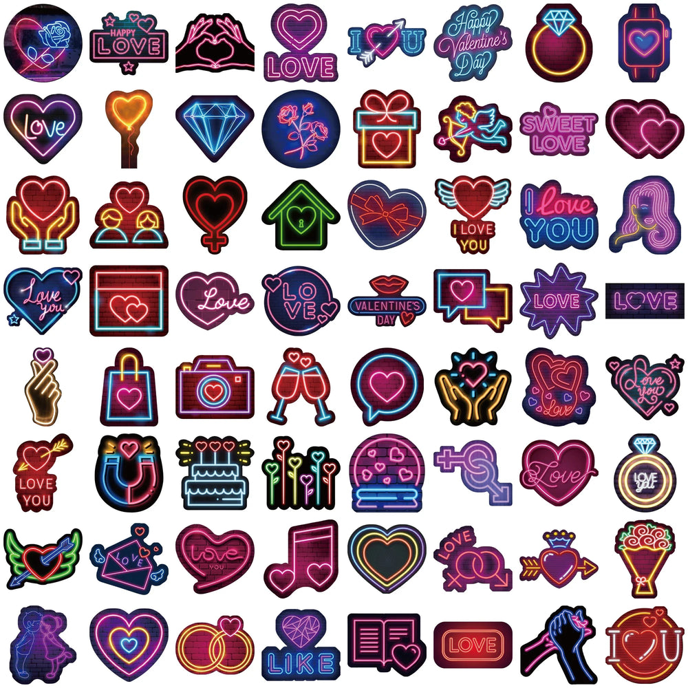 64PCS Cool Neon Light Stickers Trendy Graffiti Waterproof Vinyl Neon Stickers Pack for Phone Creative Decoration DIY Toys (ONLINE ORDER ONLY)