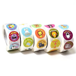 500 Pcs/Roll English Cartoon Animal Stickers Teacher Reward Students Stickers Self-adhesive Stationery Stickers (Online Order Only)