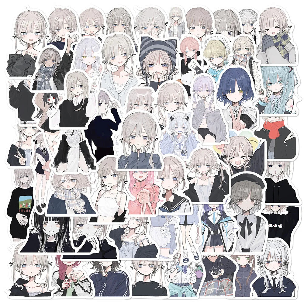 10/30/56PCS Morbid Girl Stickers Cute ACG Girl Cartoon Sticker Scrapbook Luggage Laptop Phone Car Bike Skateboard Decals Toy (Online Order Only)