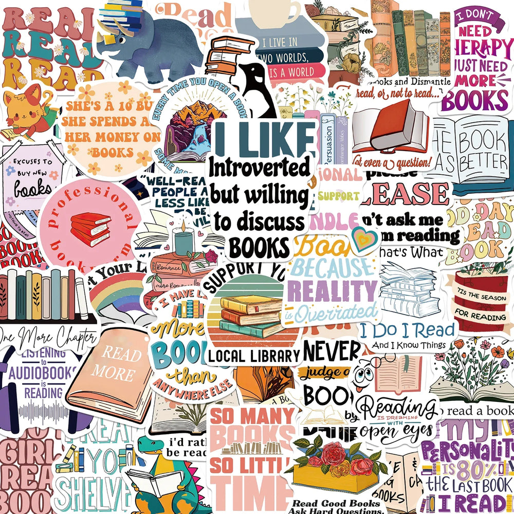 50PCS Book Reading Stickers Cartoon Luggage Graffiti For Notebook Diary Motorcycle Skateboard Computer Decal Sticker (Online Order Only)