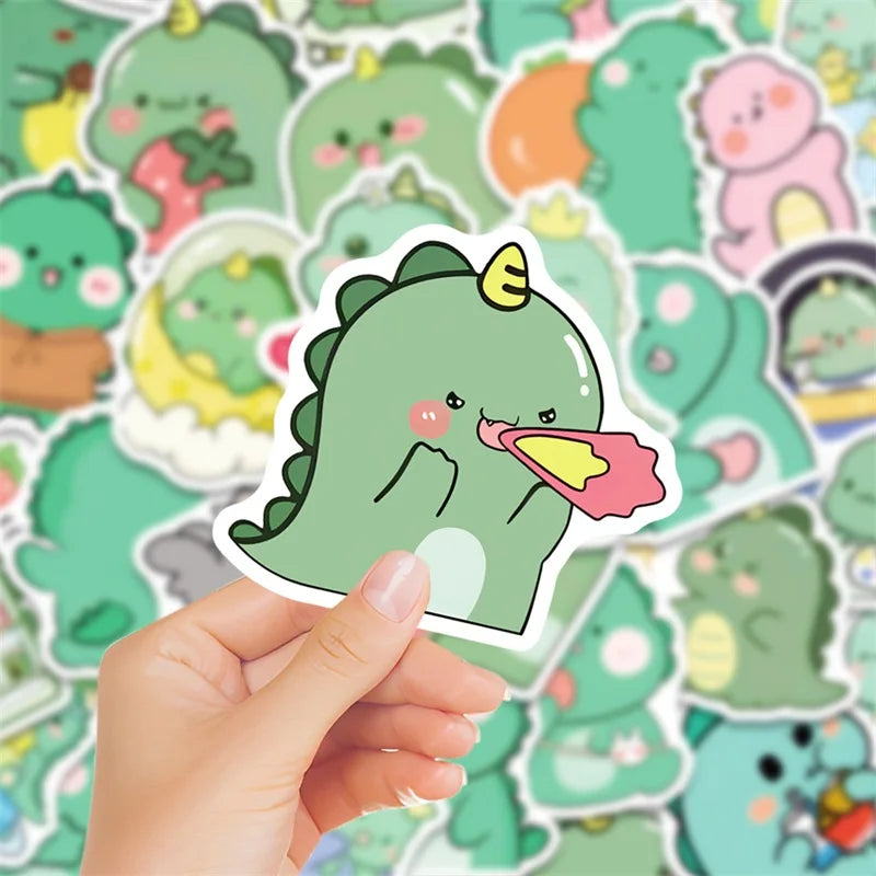 10/30/50PCS Kawaii Green Dinosaur PVC Sticker Aesthetic Korean Children's Decoration Scrapbooking Stationery School Supplies (ONLINE ORDER ONLY)