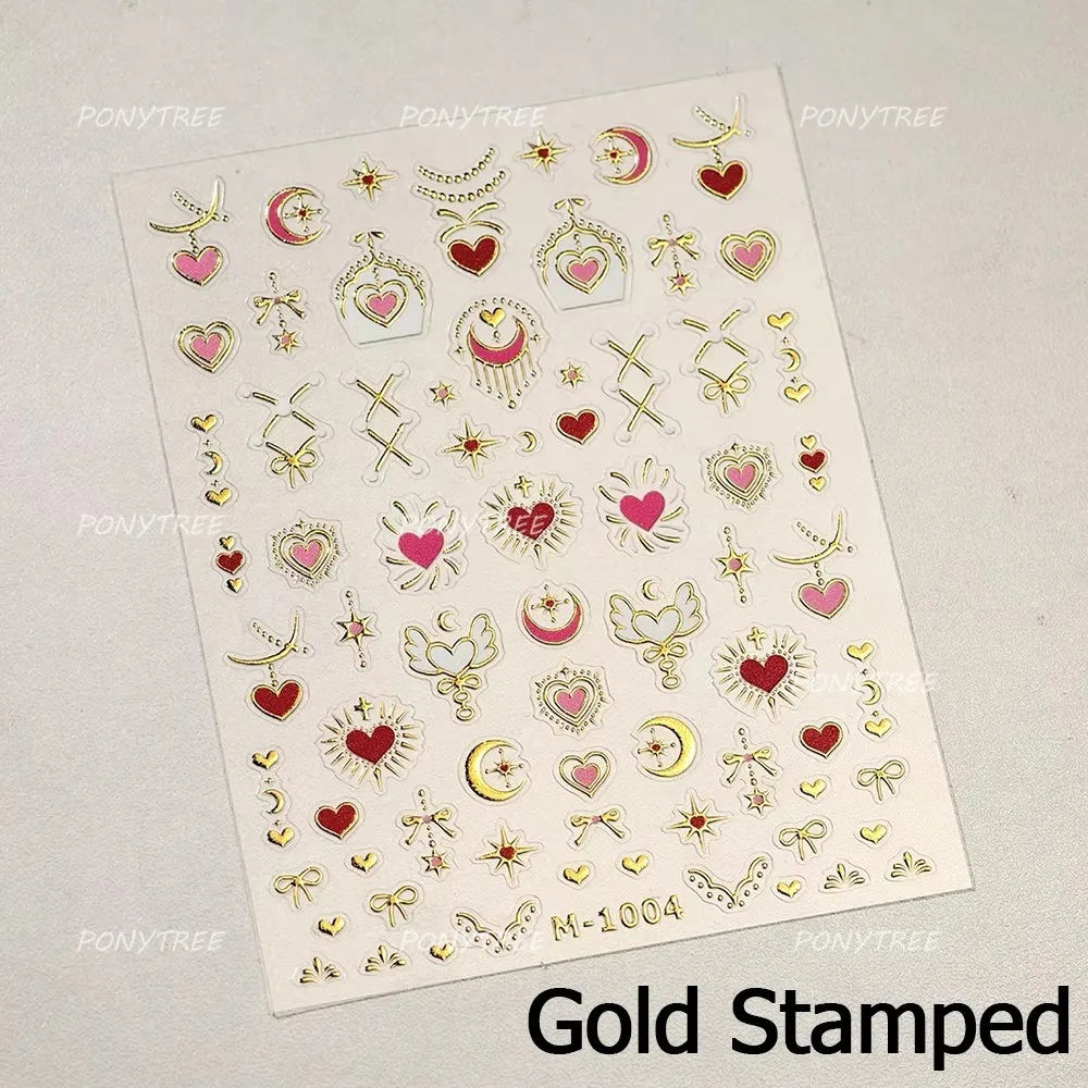 Punk Pink Leopard Print Love Heart Stars Bowknot Cool Girl 5D Self Adhesive Nail Art Stickers Ribbon Manicure Decals Wholesale (ONLINE ORDER ONLY)