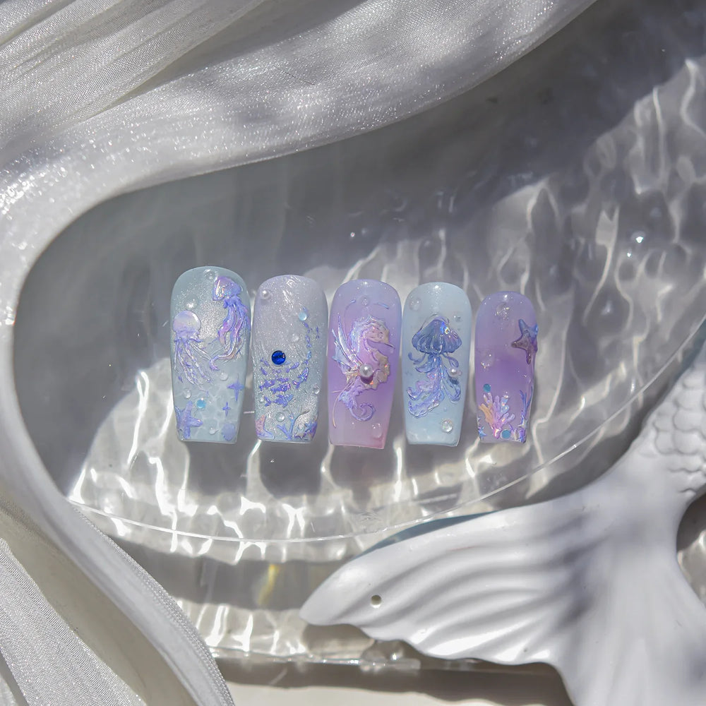 Jellyfish Schools of Fish Shoal Mermaid Tail Seahorse Dreamy Ocean Starfish Shell Coral Adhesive Nail Art Sticker Manicure Decal (ONLINE ORDER ONLY)