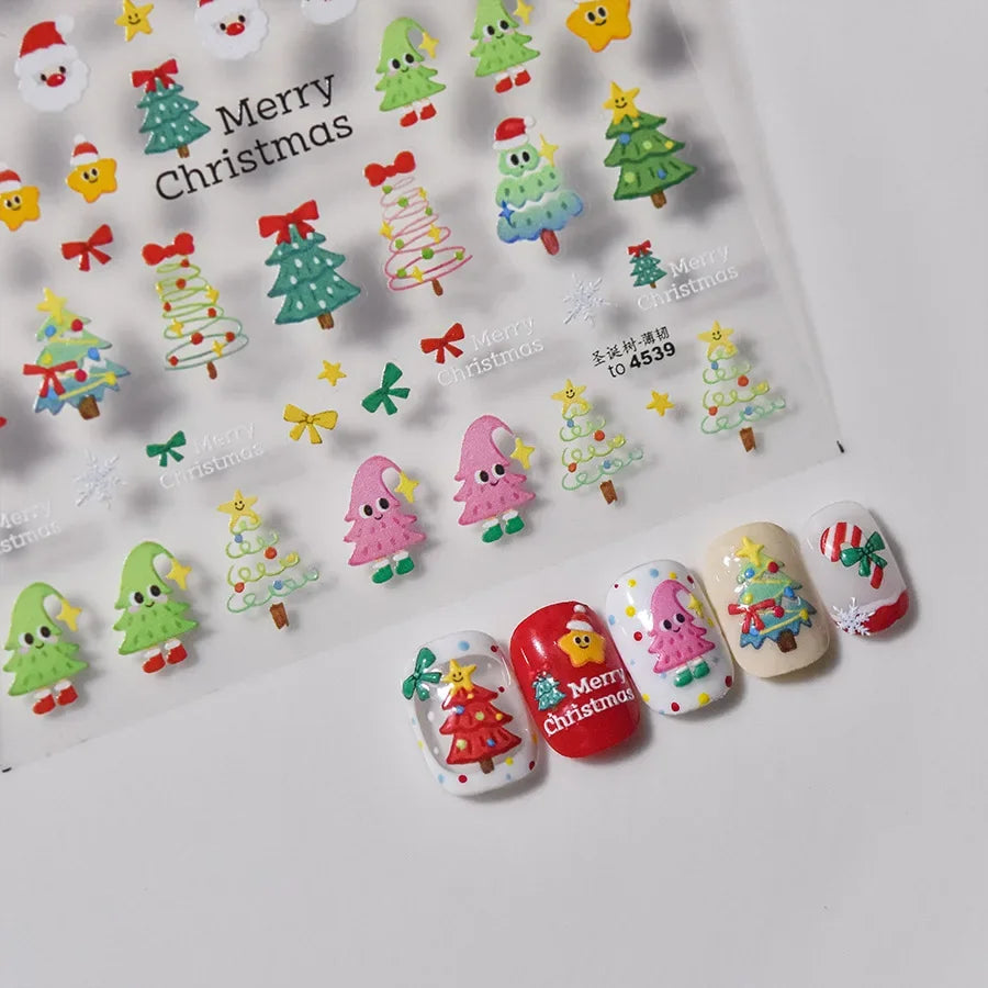Black White Christmas Tree Snowflake Bowknot Snowman Socks Star Santa Hat Deer Rhinestone Winter Nail Art Sticker Manicure Decal (Online Order Only)
