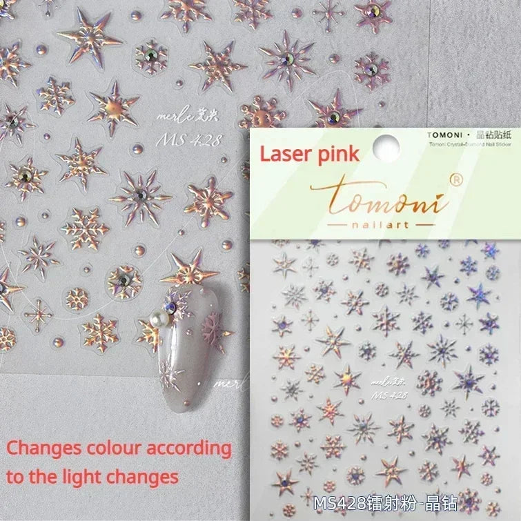 Bronzing Jelly Laser Snowflake Christmas Hot 5D Soft Embossed Relief Self Adhesive Nail Art Decoration Sticker 3D Manicure Decal (ONLINE ORDER ONLY)