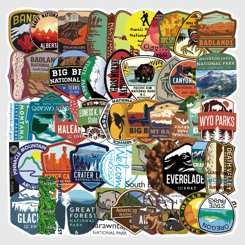 50Pcs National Park Cartoon Stickers For Suitcase Skateboard Laptop Luggage Fridge Phone Car Styling Decal Sticker (ONLINE ORDER ONLY)