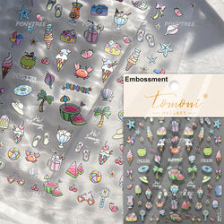 Summer Beach Bikini Watermelon Strawberry Ice Cream Soda Coconut Tree Fan Juice Crab Nail Art Decoration Stickers Manicure Decal (ONLINE ORDER ONLY)