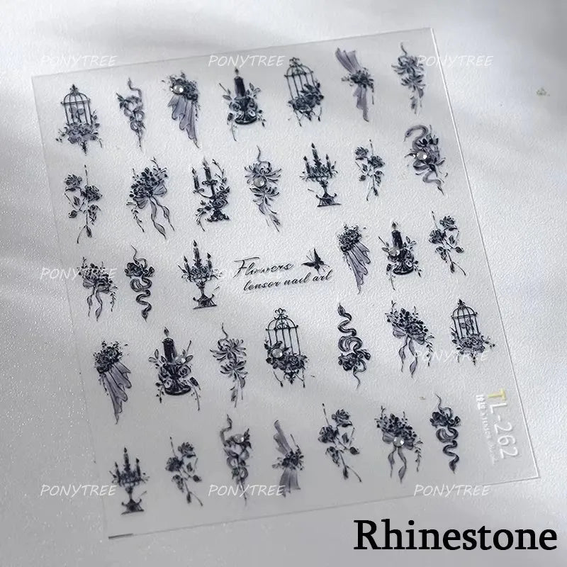 Charming Butterfly Candle Holder Candlestick Chic Rose Flower Romantic Self Adhesive Nail Art Stickers Rhinestone Manicure Decal (ONLINE ORDER ONLY)