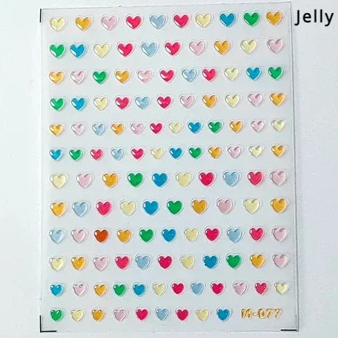 Flat Small Pink Brown Halo Dyeing Love Heart Geometric Leopard Shiny Jelly Chic Embossed Relief Nail Art Stickers Manicure Decal (Online Order Only)