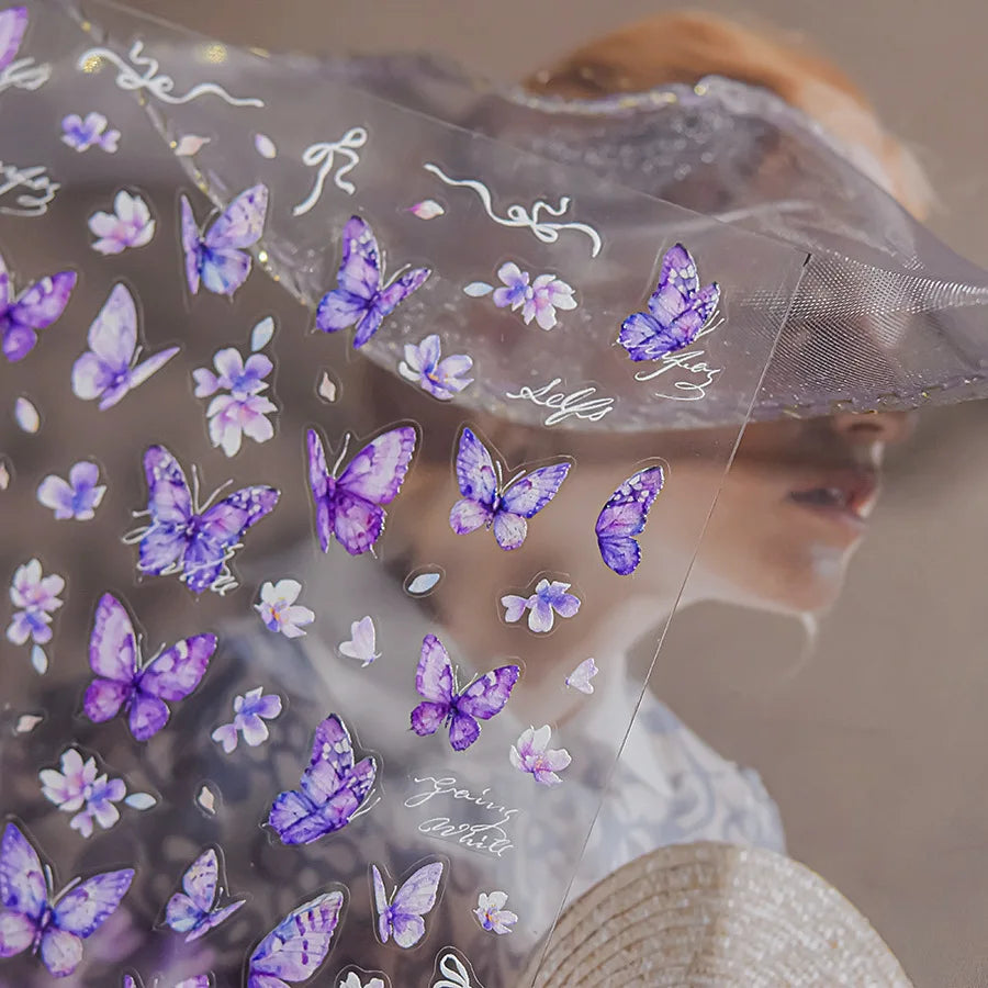 Delicate Tender Purple Butterfly Seal Pattern Insect Shiny Golden Stroke Nail Art Decoration Sticker Dressy Laser Manicure Decal (ONLINE ORDER ONLY)