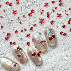 Lovely Mini Red Cherry Jelly Star Sun Fruit Charming Silver 3D 5D Self Adhesive Nail Art Stickers Cute Manicure Decals Wholesale (ONLINE ORDER ONLY)