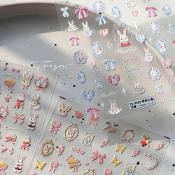 Cute Rabbit Fan Peach Blossom Teacup Lollipop Strawberry Star Cherry Hat Soft Embossed Adhesive Nail Art Stickers Manicure Decal (ONLINE ORDER ONLY)