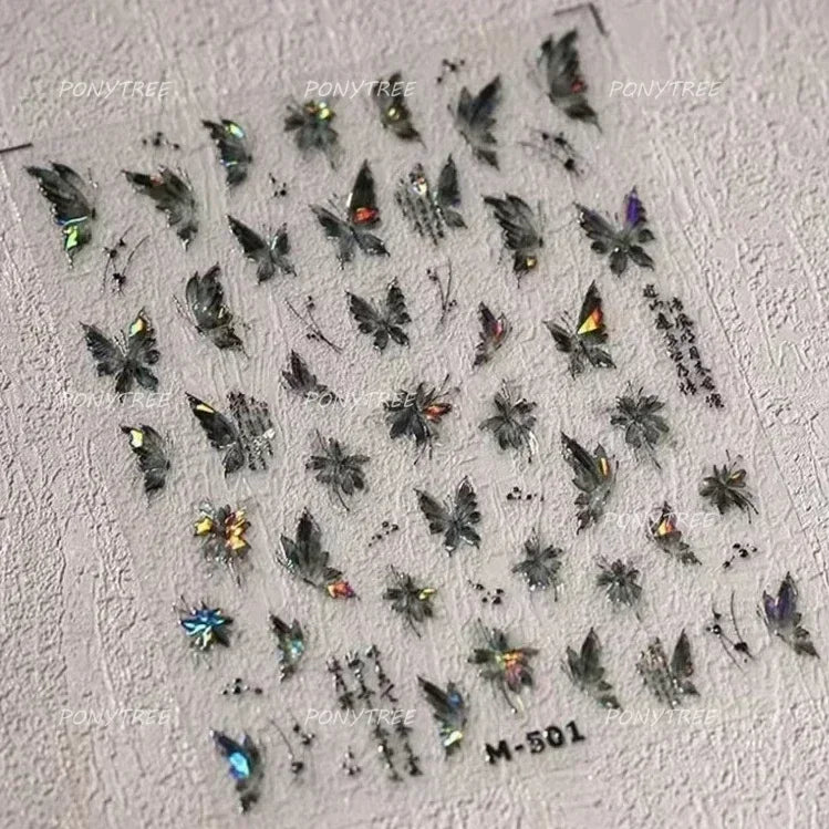 Charming Delicate Sapphire Color Blue Black Stroke Butterfly Jelly Relief Rhinestone Adhesive Nail Art Stickers Manicure Decals (Online Order Only)