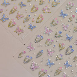 Delicate Dreamy Petal Star Tulip Flower Purple Bowknot Butterfly Illusion Chic Relief Adhesive Nail Art Stickers Manicure Decals (Online Order Only)