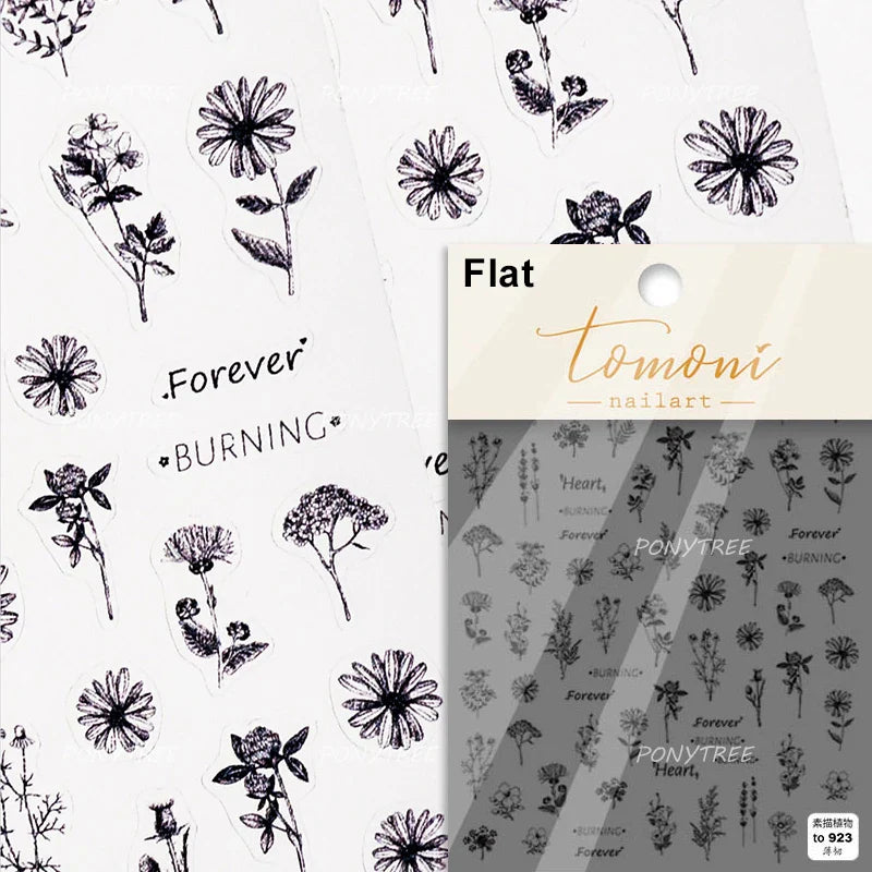 Colourful Daisy Pink Coreopsis Cosmos Persian Chrysanthemum Flower Garden Adhesive Nail Art Decoration Stickers Manicure Decals (ONLINE ORDER ONLY)