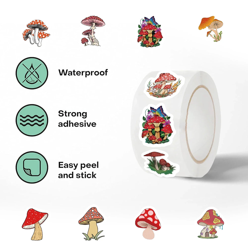 500Pcs/Roll Children Mushroom Reward Stickers School Students Cute Cartoon Encouragement Sticker Scrapbooking Decoration (Online Order Only)