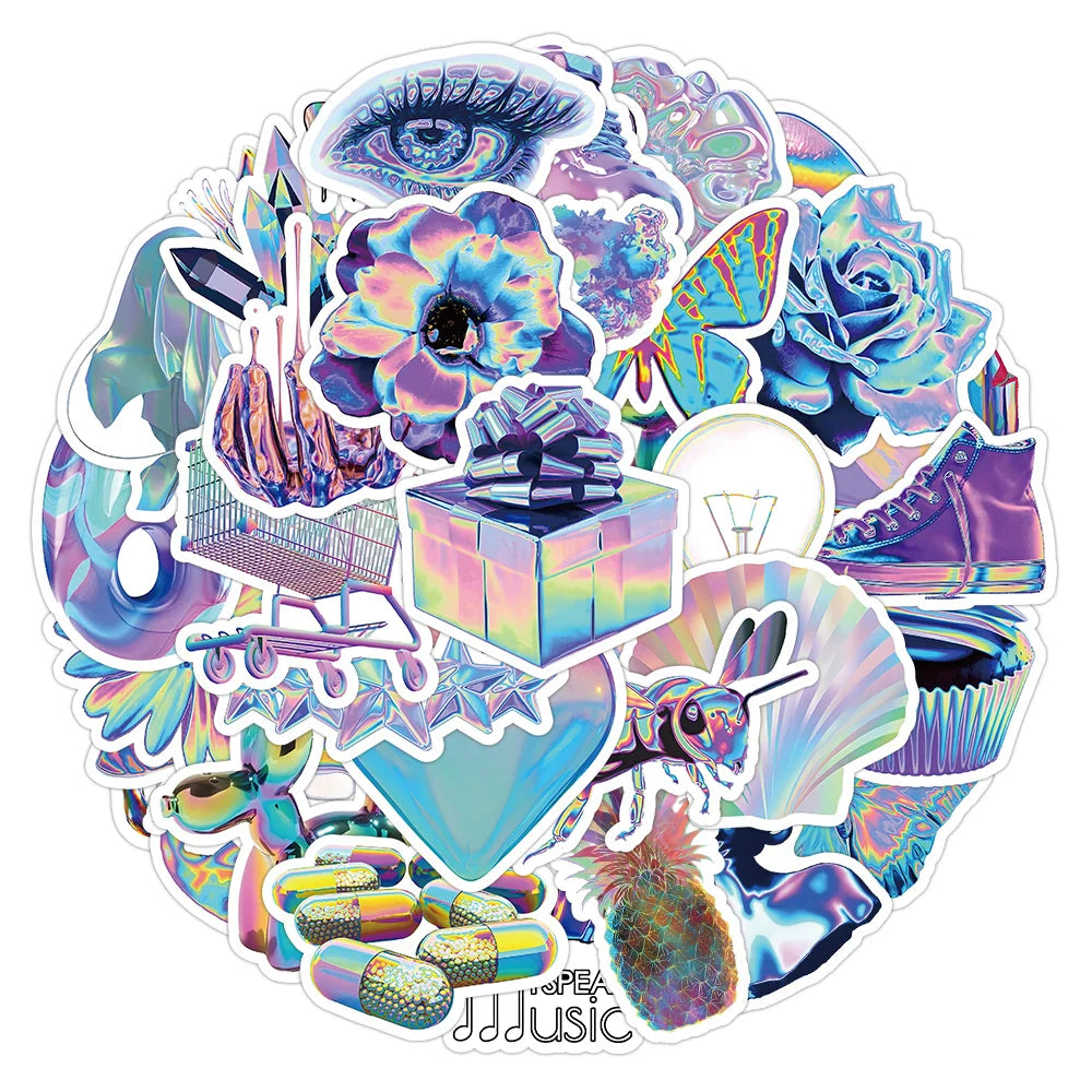 10/30/53pcs VSCO Holographic Laser Cartoon Waterproof Stickers Decoration Stationery Laptop Phone Suitcase Scrapbook Sticker Toy (ONLINE ORDER ONLY)