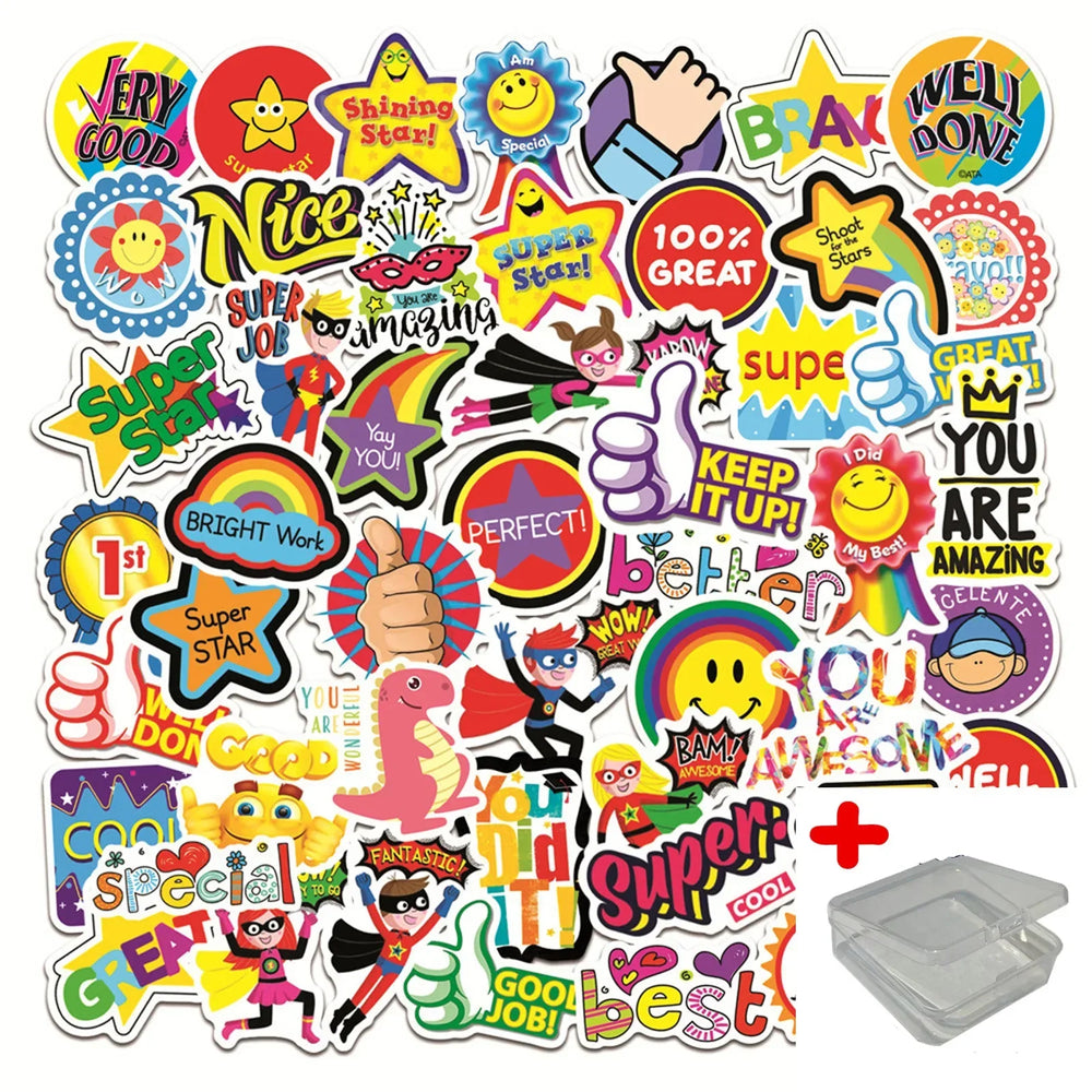 50pcs Kids' Graffiti Stickers for Helmet, Wall, DIY Decoration with Storage Box (ONLINE ORDER ONLY)