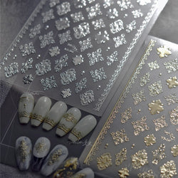 Gold Stamped Silver Totems Geometric Patterns Figure 5D Self Adhesive Nail Art Stickers Stars Bohemia Manicure Decals Wholesale (Online Order Only)