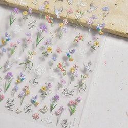 Hummingbird Iris Butterfly Peony Rose Tulip Daisy Lily Flowers Morning Glory Pearl Rhinestones Nail Art Sticker Decoration Decal (ONLINE ORDER ONLY)