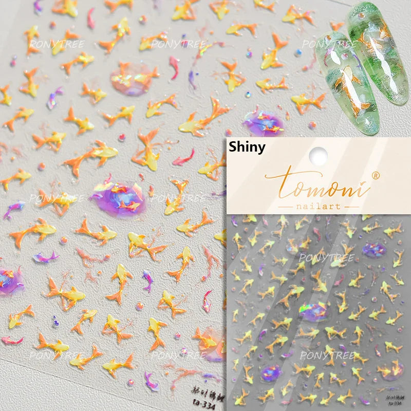 Bagful Brocaded Carp Goldfish Jellyfish Water Bubbles Seahorse Ocean Starfish Whale Adhesive Nail Art Stickers Manicure Decals (ONLINE ORDER ONLY)