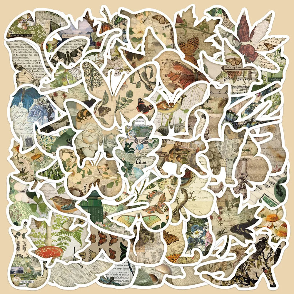 Retro Butterfly Leaves Stickers for Phone Laptop Luggage Skateboard Decals Gift (Online Order Only)