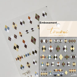 French Style Colorful Square Grid Rhombus Stripe Bowknot Line 3D Self Adhesive Nail Art Stickers Shiny Rhinestone Manicure Decal (Online Order Only)