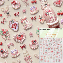 Black Rabbit Bunny Ribbon Bowknot Flower Cake Daisy Dessert Knife Fork Butterfly Self Adhesive Nail Art Stickers Manicure Decals (ONLINE ORDER ONLY)