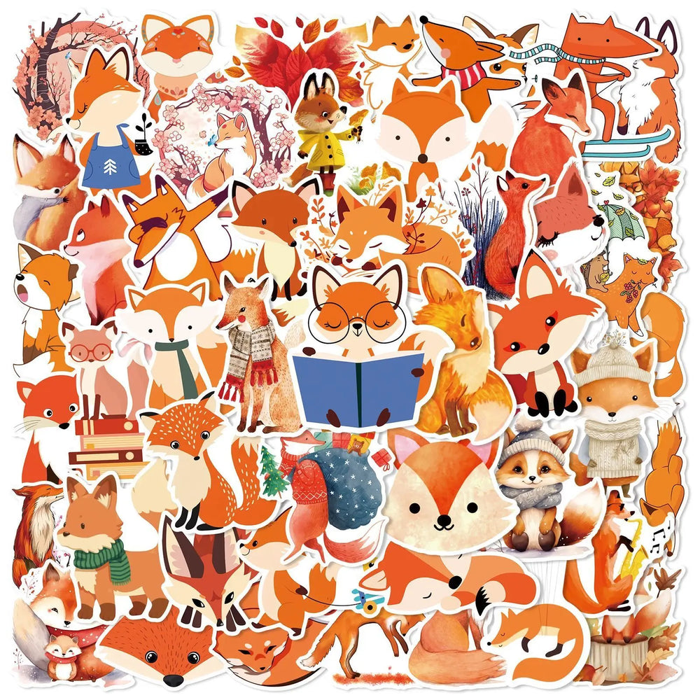 10/50Pcs Cute Fox Cartoon Stickers Waterproof DIY Skateboard Phone Decals Kids Toys (Online Order Only)