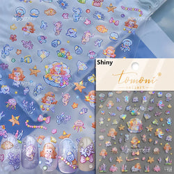 Infauna Jellyfish Conch Shell Starfish Octopus Coral Polypite Wishing Bottle Sea Self Adhesive Nail Art Stickers Manicure Decals (ONLINE ORDER ONLY)