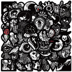 10/30/50PCS Cartoon Black and White Stickers Terrifying Skull Halloween DIY Skateboard Laptop Luggage Bike Cars Decals Sticker (ONLINE ORDER ONLY)