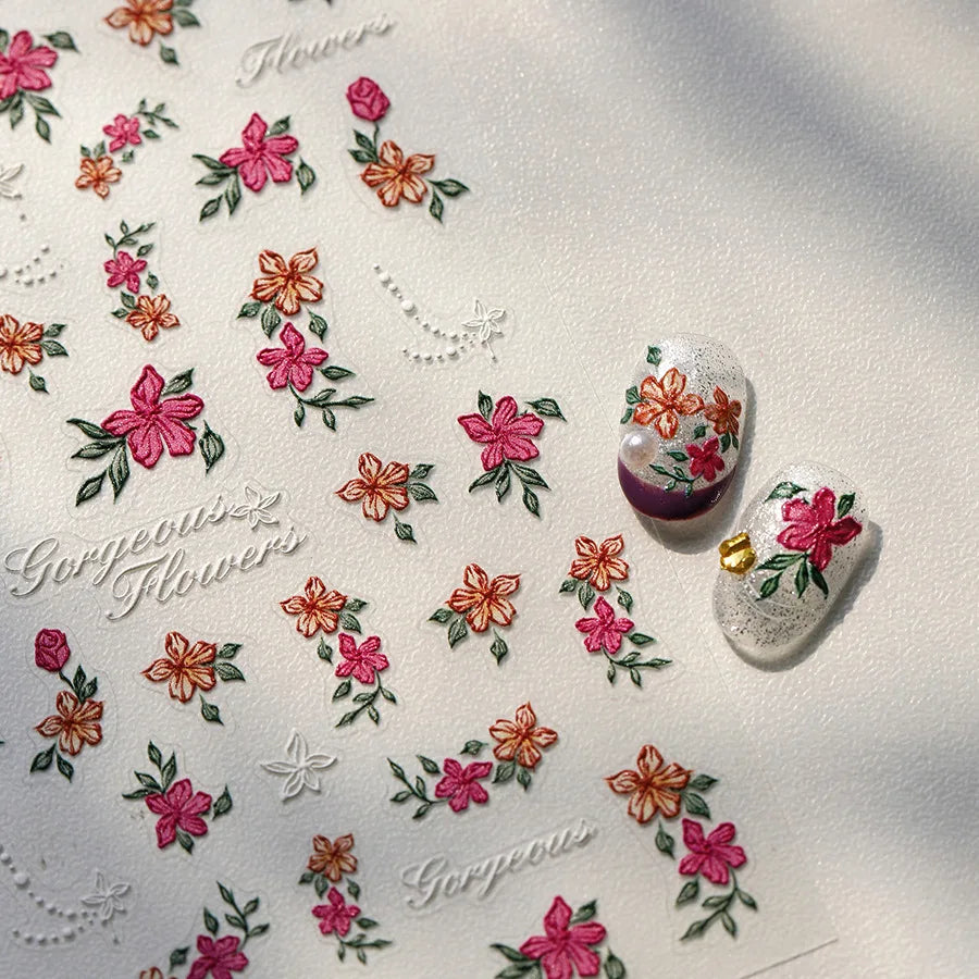 Bloomy Water Side Flower Delicate and Charming Peach Blossom Rose Garden Adhesive Nail Art Decorations Sticker Manicure Decals (ONLINE ORDER ONLY)