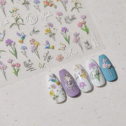 Hummingbird Iris Butterfly Peony Rose Tulip Daisy Lily Flowers Morning Glory Pearl Rhinestones Nail Art Sticker Decoration Decal (ONLINE ORDER ONLY)