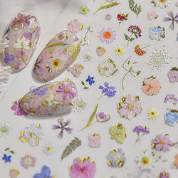 Gold Foil Dried Flowers Leaf Floral Print Daisy Rose Flower Peach Blossom Adhesive Nail Art Decoration Sticker Manicure Decals (ONLINE ORDER ONLY)