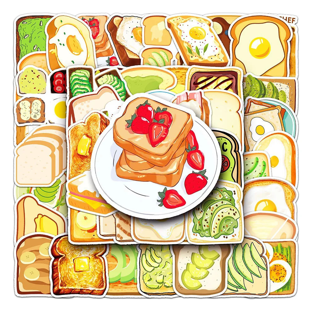 Cartoon Food Stickers for Phone Laptop Luggage Skateboard - Fun Gift for Kids (10/30/50PCS) (Online Order Only)