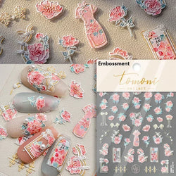 Charming Dreamy Shiny Jelly Blue Gradient Lily Flowers Rose Petal White Dot Chinese Colorful Nail Art Stickers Manicure Decals (ONLINE ORDER ONLY)