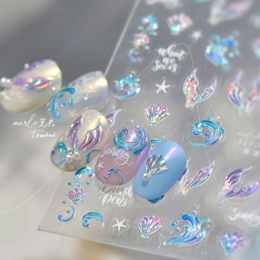 Shiny Mermaid Tail Fish Tail Sea Wave Jelly Spoondrift Shell Starfish Ocean Romantic Delicate Nail Art Stickers Manicure Decals (ONLINE ORDER ONLY)
