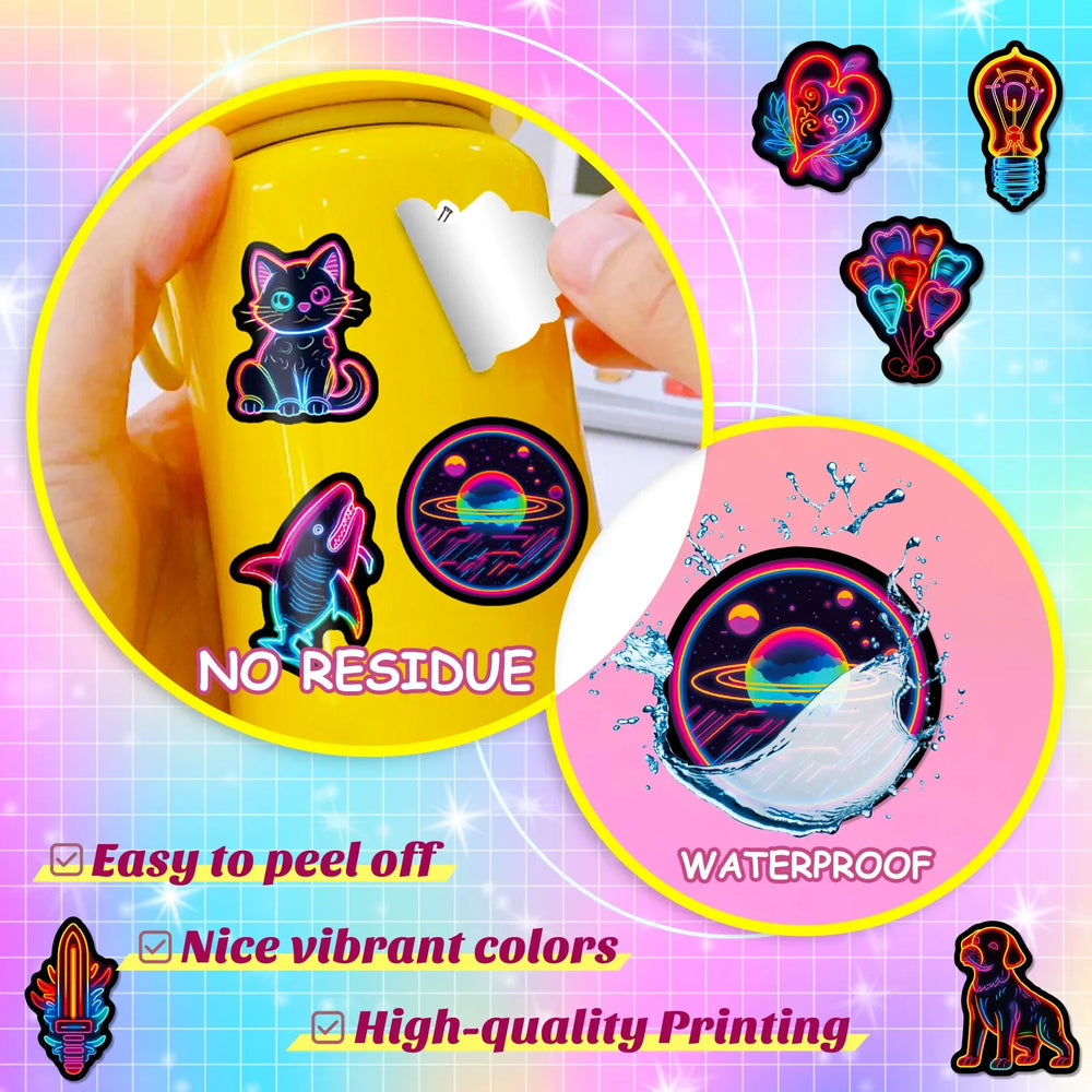 10/30/50PCS Fresh Neon PVC Sticker Aesthetic DIY Decoration Scrapbooking Children's Korean Stationery School Supplies for Kids (ONLINE ORDER ONLY)