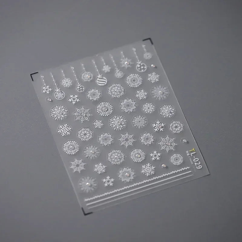 Winter Christmas Crystal Delicate Hexagon Romantic Laser Silver Chic Snowflakes Self Adhesive Nail Art Sticker 5D Manicure Decal (ONLINE ORDER ONLY)