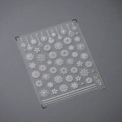 Winter Christmas Crystal Delicate Hexagon Romantic Laser Silver Chic Snowflakes Self Adhesive Nail Art Sticker 5D Manicure Decal (ONLINE ORDER ONLY)