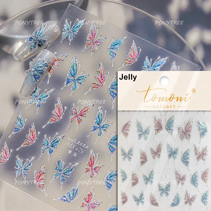 Butterfly Peach Blossom Flowers Lantern Star Tassel Pendant Gold Hot Stamping Self Adhesive Nail Art Stickers Manicure Decals (ONLINE ORDER ONLY)
