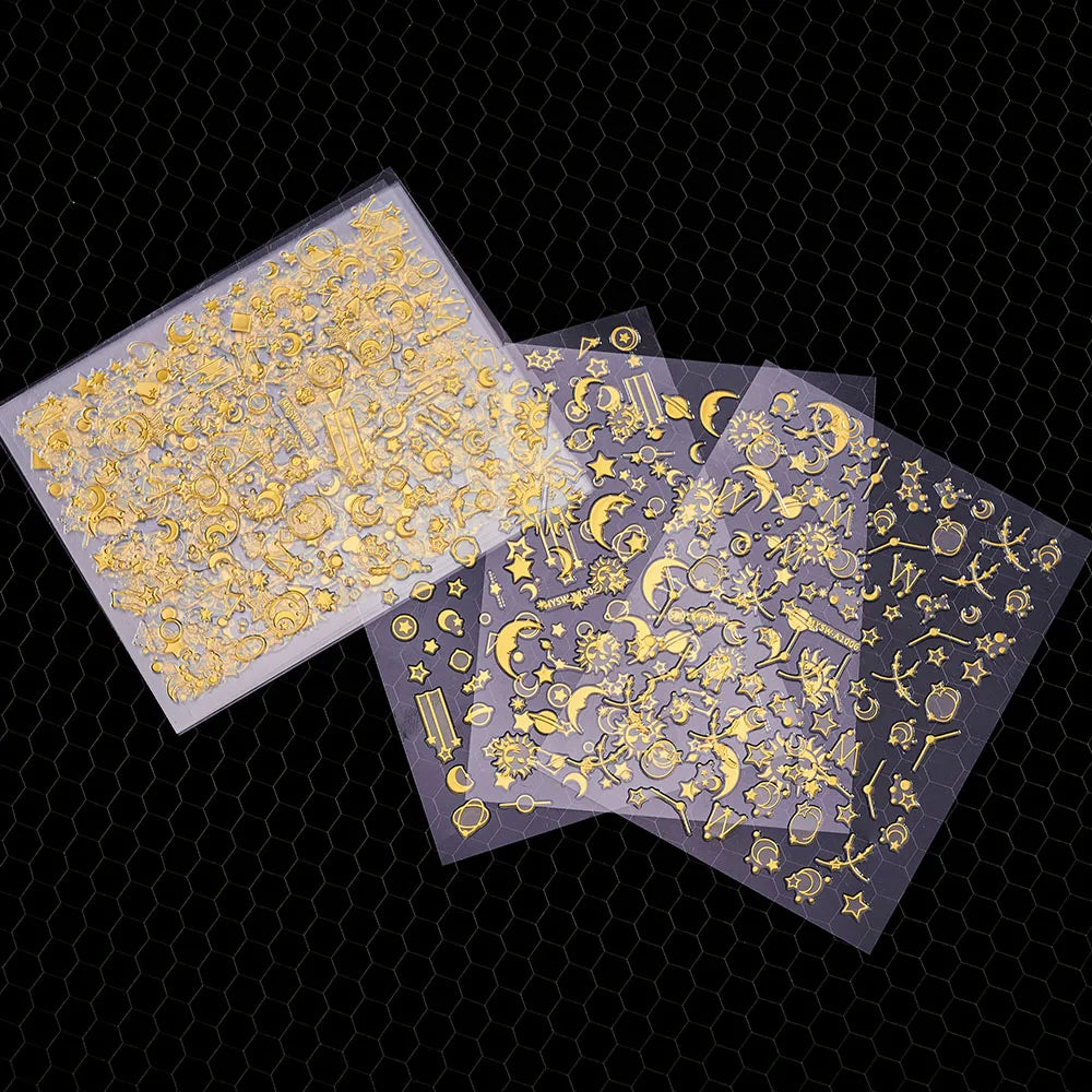 6 Sheets Moon/Star Nail Art Sticker Adhesive Gold Color Sticker Sheets Universal Constellation Shapes Sticker Art Decoration (ONLINE ORDER ONLY)