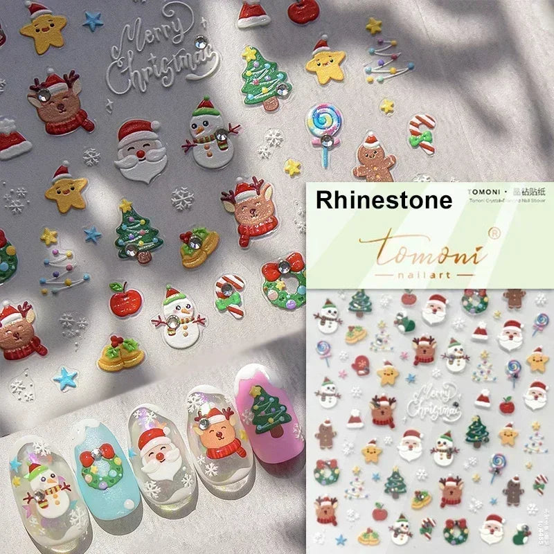 Snowman Apple Stars Gift Bell Snowflake Christmas Tree 3D Jelly Self Adhesive Nail Art Stickers Santa Claus Xmas Manicure Decals (ONLINE ORDER ONLY)