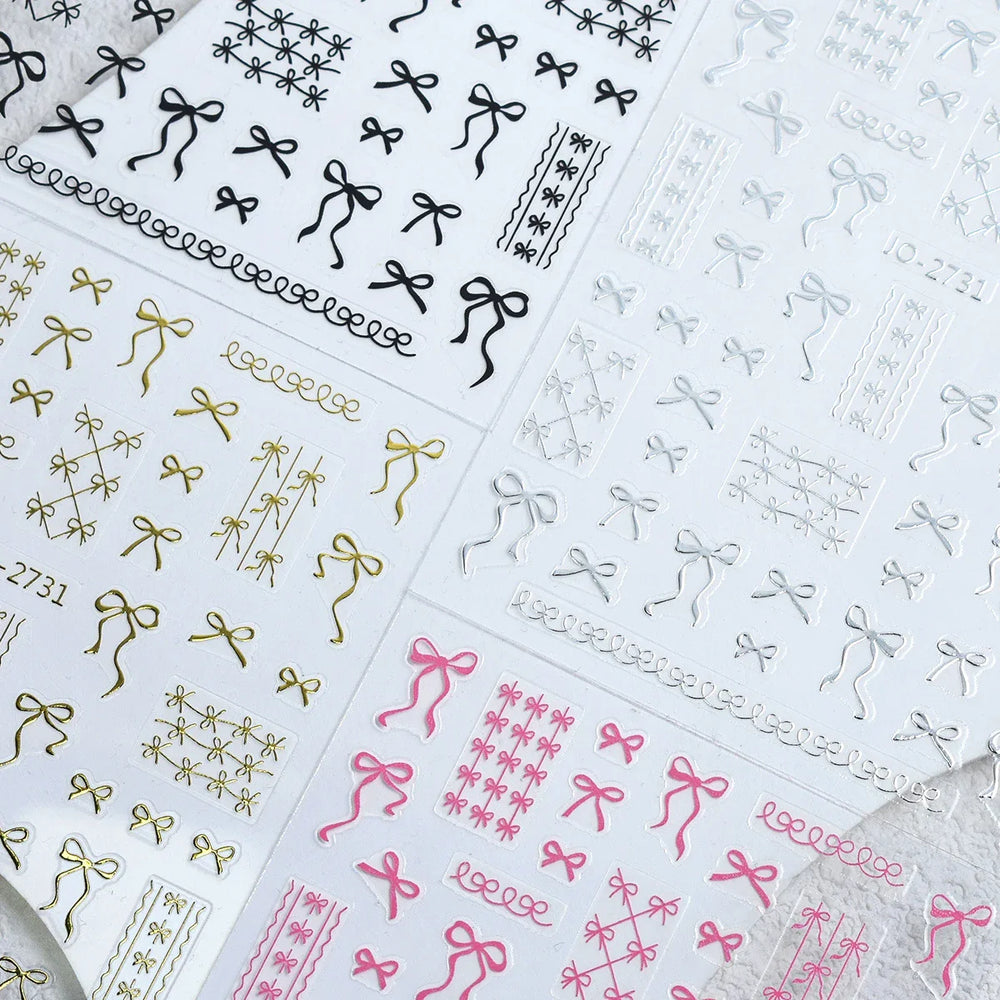 Gold Silver White Black Pink Blue Bowknot Ribbon Flat 3D Line Gird Strap Tie Elegant Charming Nail Art Stickers Manicure Decals (ONLINE ORDER ONLY)