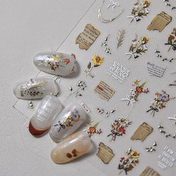 Pale Flower Bouquet Label Bowknot Stationery Sunflower Daisy Leaf 3D Self Adhesive Nail Art Stickers Rhinestone Manicure Decals (Online Order Only)