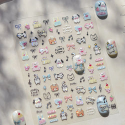 Graffiti Bear Cat Kitten Dog Puppy Bowknot Cake Tulip Note Star Cherry Cup Adhesive Nail Art Decoration Sticker Manicure Decals (ONLINE ORDER ONLY)