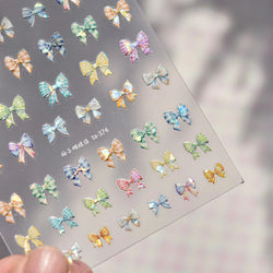 Colourful Grid Bowknot Charming Silk Ribbon Tie Chic 5D Self Adhesive Nail Art Sticker Sparkle Crystal Rhinestone Manicure Decal (ONLINE ORDER ONLY)