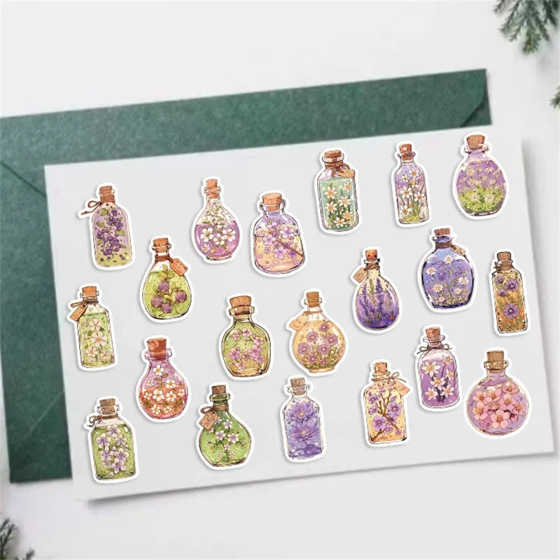 10/30/50PCS Kawaii Flower Bottle PVC Sticky Sticker Aesthetic Children's Stationery DIY Decoration Scrapbooking School Supplies (Online Order Only)