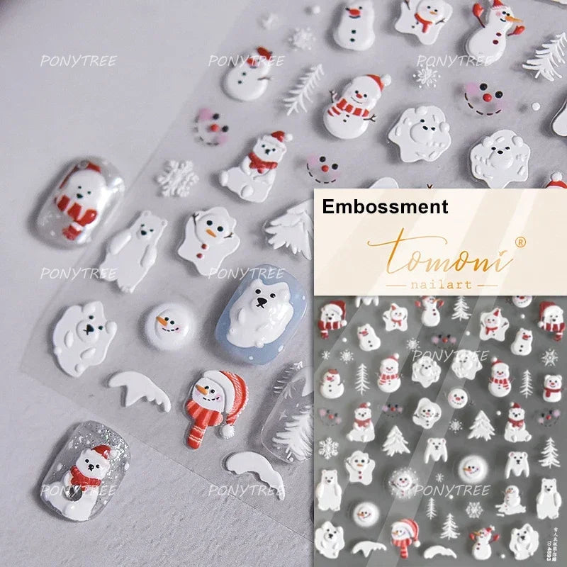 Snowman Tree House Cedar White Pine Forest Warm Winter Cloud Self Adhesive Nail Art Stickers Snowflake Star Snow Manicure Decals (ONLINE ORDER ONLY)